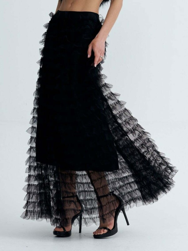 Arianna Layered Tulle Skirt In Black