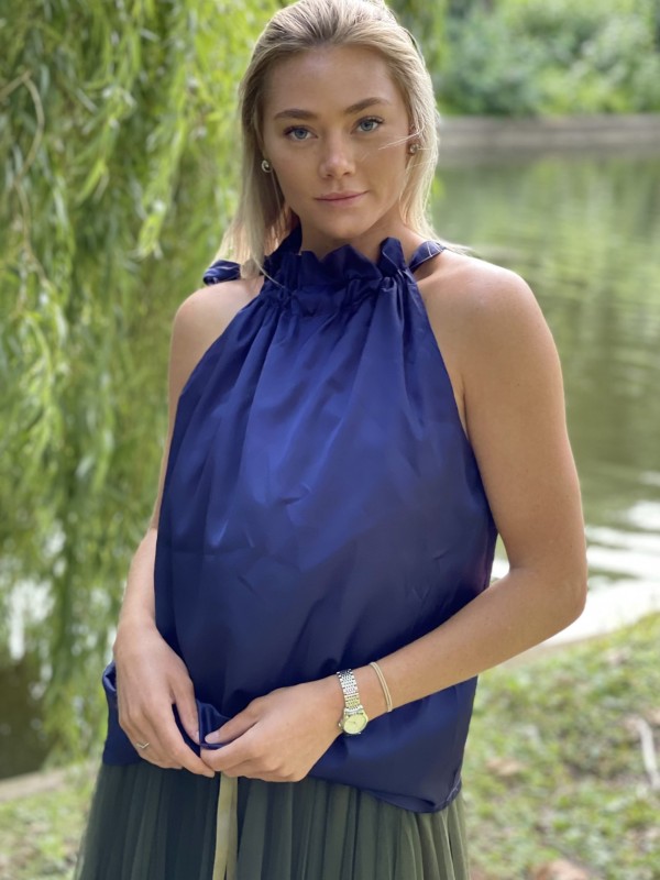 Abby -Satin Halterneck Top In Navy