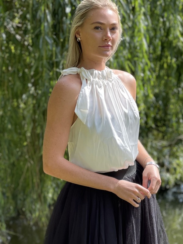 Abby -Satin Halterneck Top In White