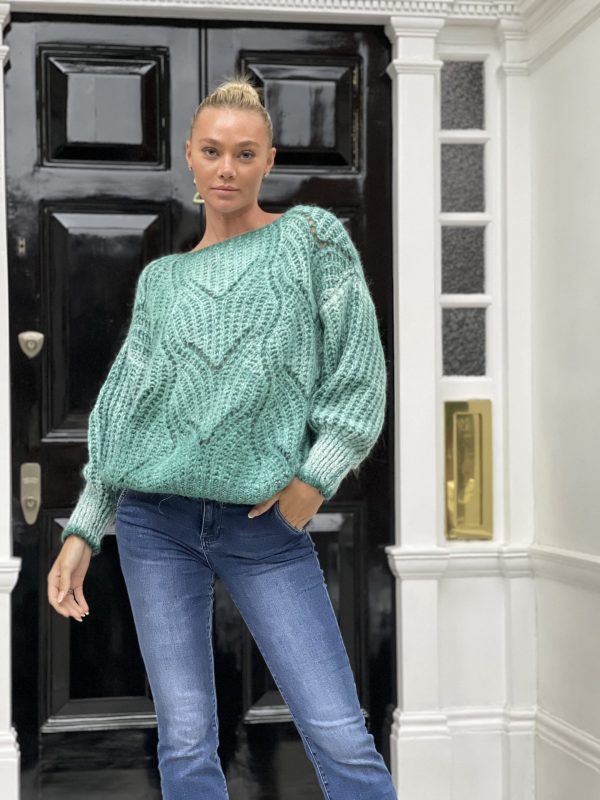 Denny - Acid-wash pointelle sweater in green