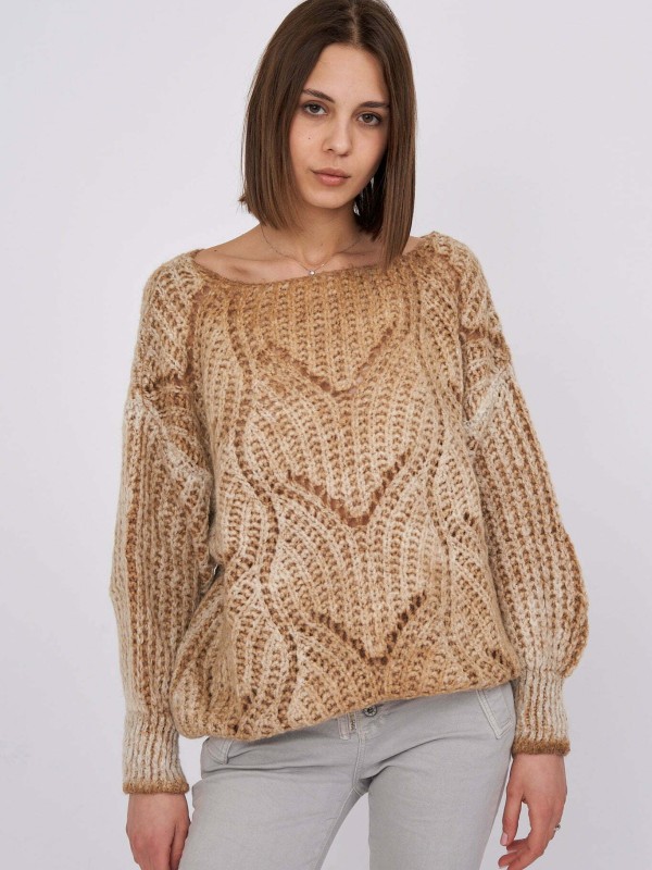 Denny - Acid-wash pointelle sweater in beige