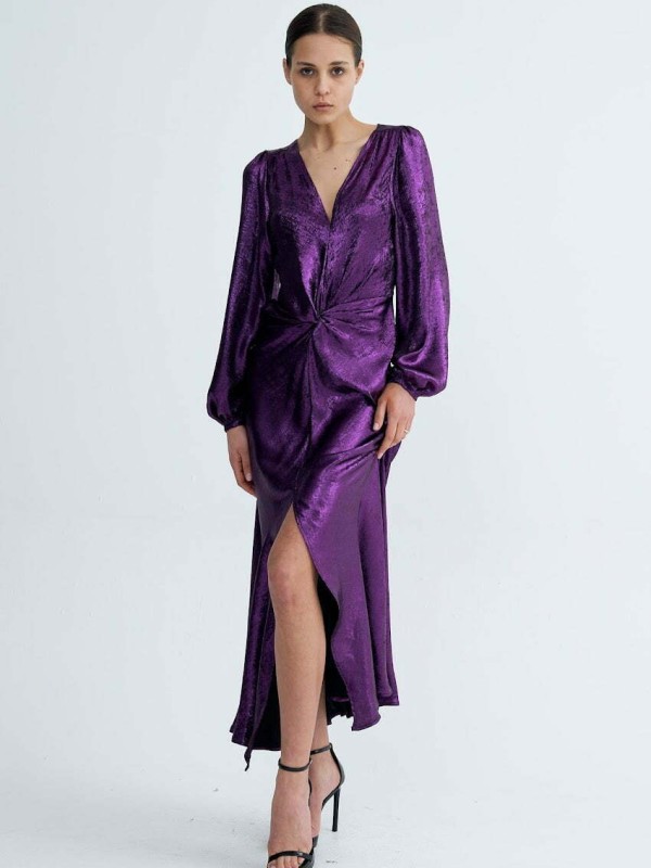 Desiree - Twist-front Satin Maxi Dress In Purple