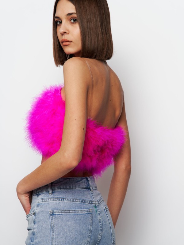 Fiora-cropped feather-trimmed camisole in pink