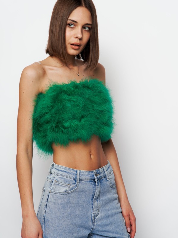 Fiora - cropped feather-trimmed camisole in green
