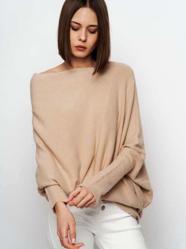 Alyssa -Off-the-shoulder Knit Sweater in Beige