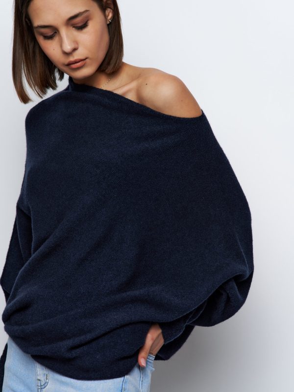 Alyssa -Off-the-shoulder Knit Sweater in Navy