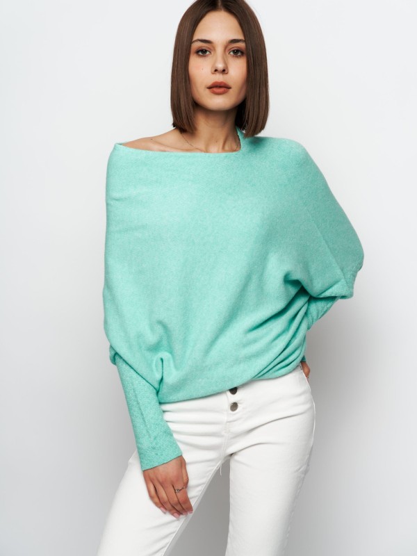 Alyssa -Off-the-shoulder Knit Sweater in Aqua