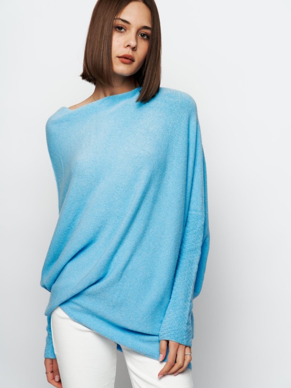 Alyssa -Off-the-shoulder Knit Sweater in pale turquoise