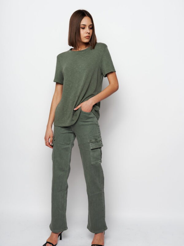 Blake -Denim Wide Leg Cargo Pants In Khaki