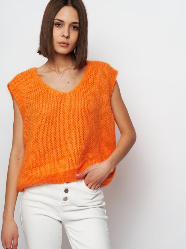 Harper -Chunky  Knitted Vest In Orange