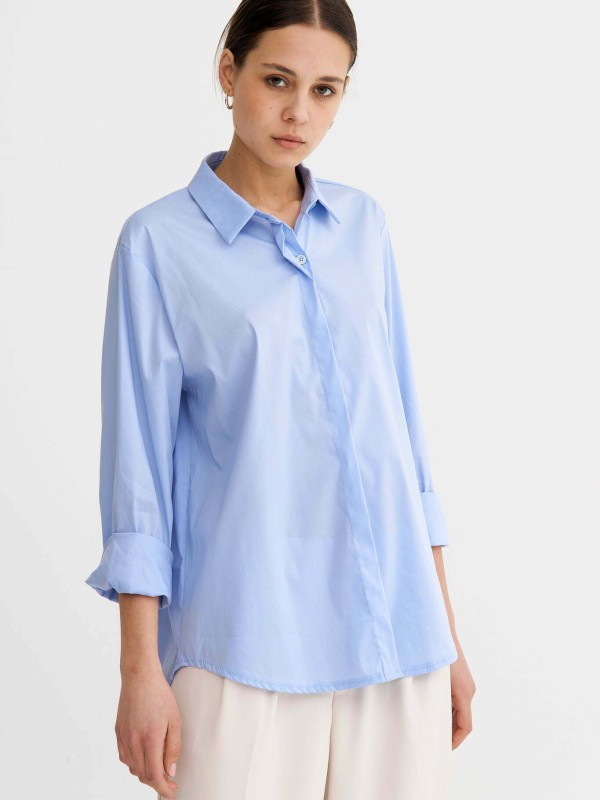 Bea  -Cotton-blend Poplin Shirt In blue