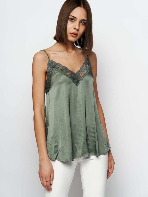 Aaliyah -lace trimmed camisole in Khaki