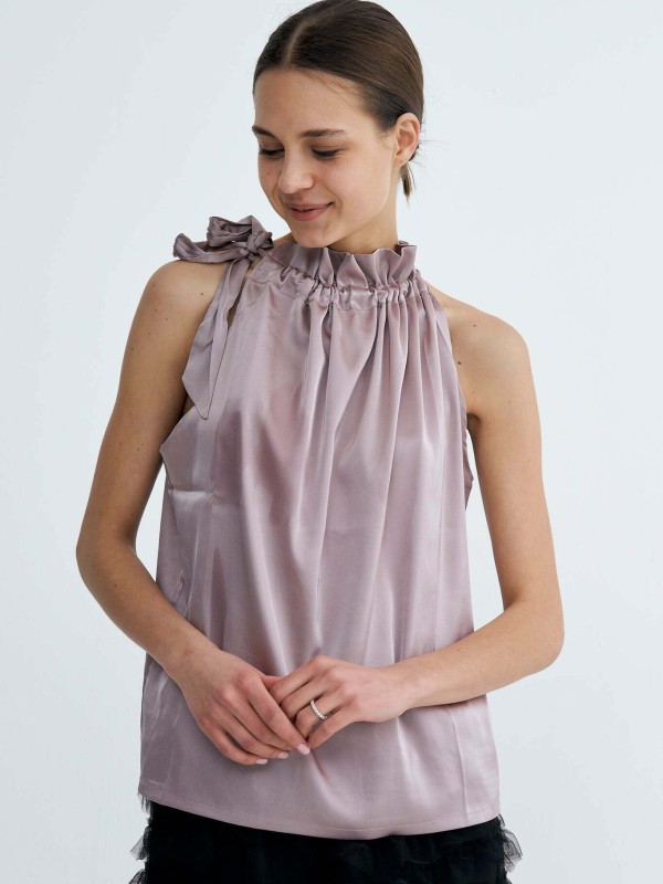 Abby - Satin Halterneck Top Rose
