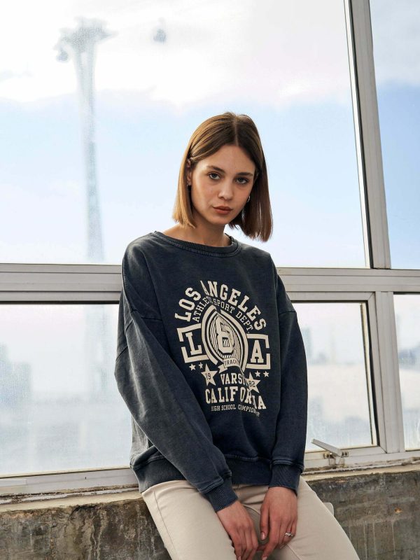LA- printed cotton-jersey sweatshirt in grey and white