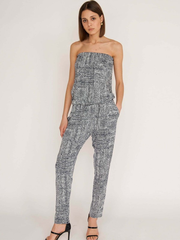 Clara Bandeau Jumpsuit in Navy Dots