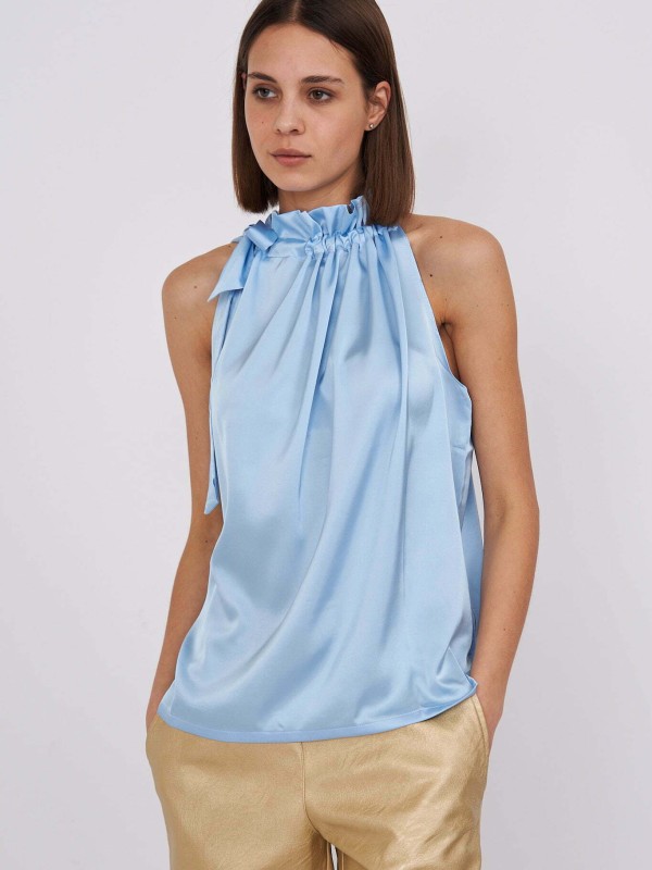 Abby - Satin Halterneck Top Pale Blue