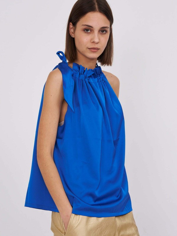 Abby - Satin Halterneck Top Cobalt Blue