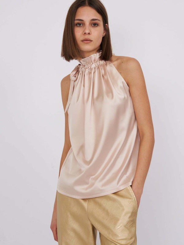 Abby - Satin Halterneck Top Cosmic latte