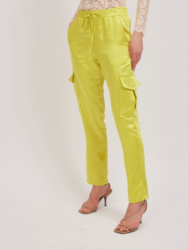 Tiana - Satin Tapered Pants In Lime