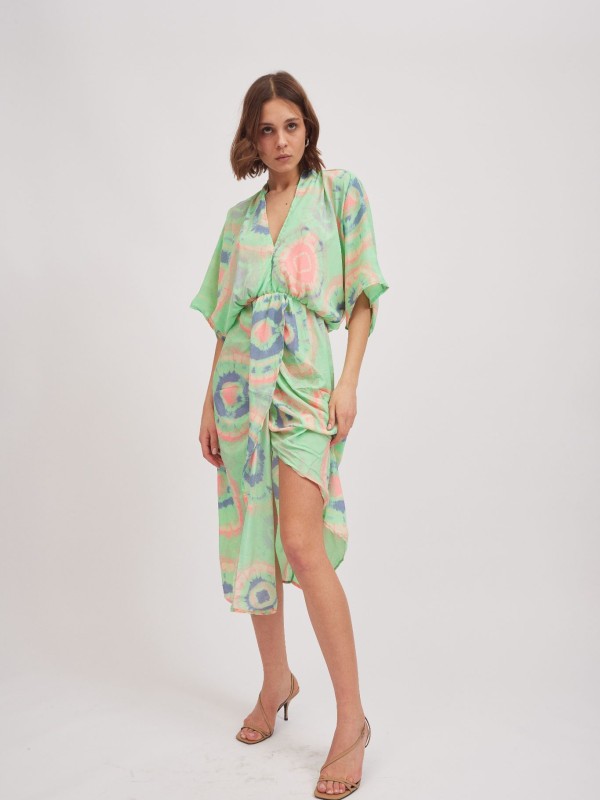 Denise- twist wrap midi dress with front split in mint