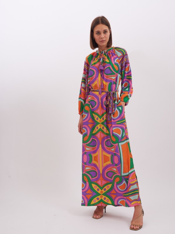 Harmony Printed Viscose Maxi Dress Labyrinth In Pink