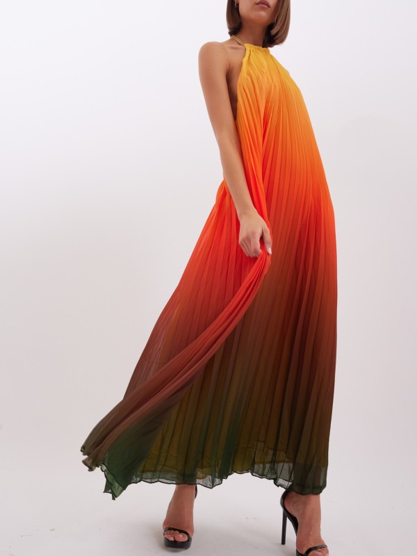 Ava Pleated Backless Dress Ombre In Orange
