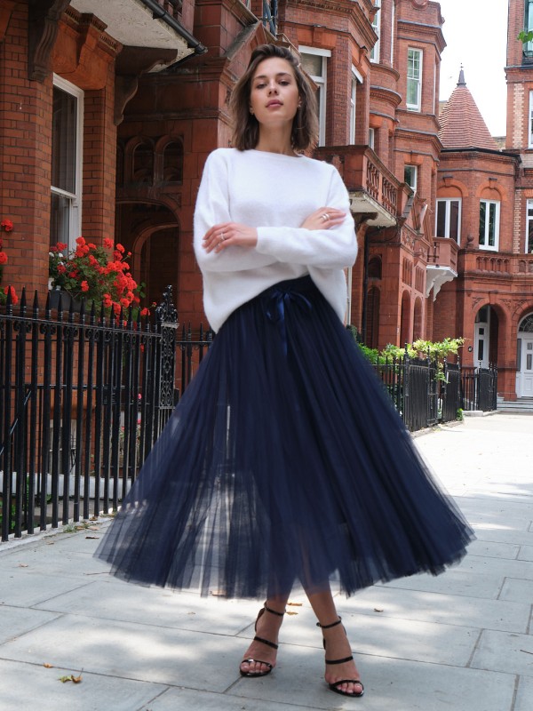 Charlotte-Tulle Skirt In Navy