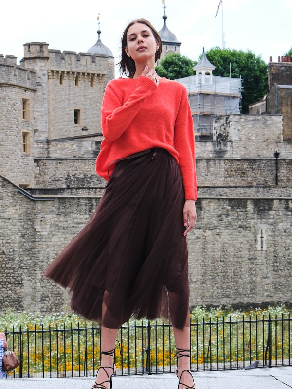 Charlotte-Tulle Skirt In Chocolate Brown