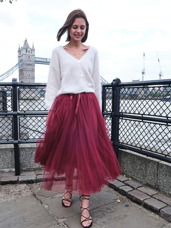 Charlotte-Tulle Skirt In Claret