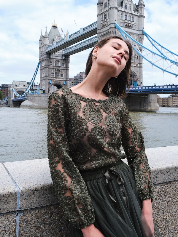 Mandy -Lace Trimmed Blouse In Khaki