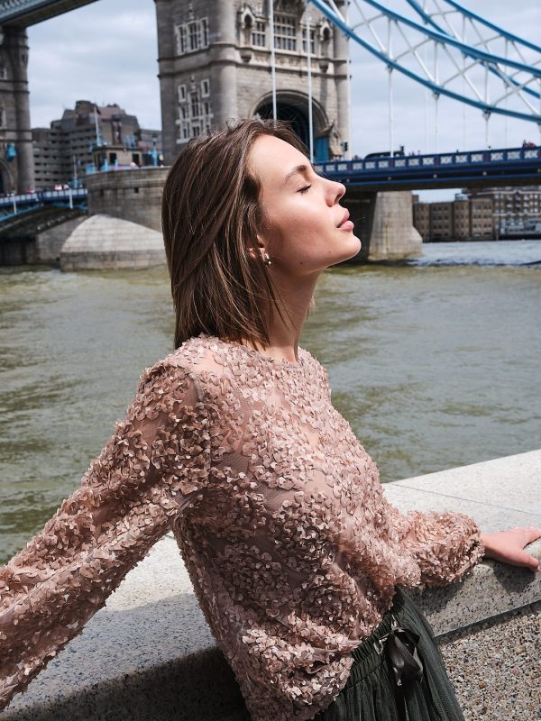 Mandy -Lace Trimmed Blouse In Taupe
