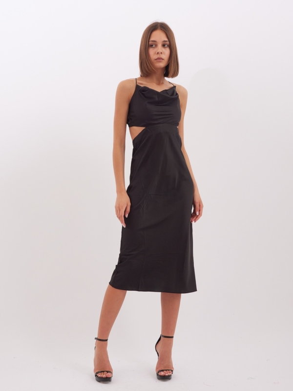 Vivian Cut Out Open Back Midi Dress In Black