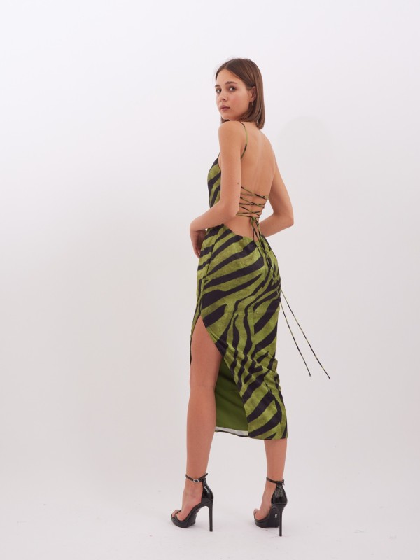 Valeris Open Back Midi Dress In Zebra