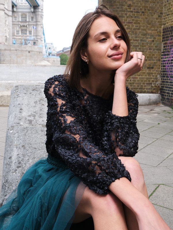 Mandy -Lace Trimmed Blouse In Black