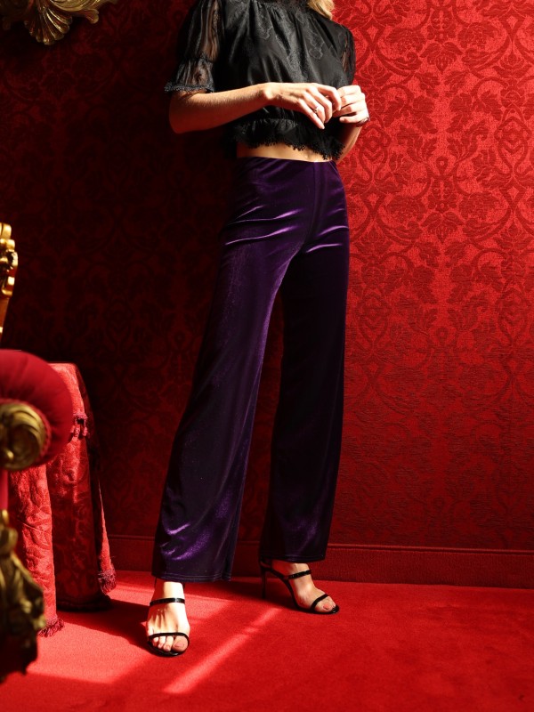 Gigi - Stretch Velvet Wide-Leg Pants In Purple