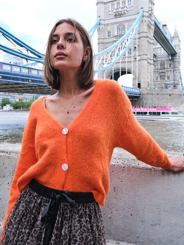 Mae - Alpaca Wool Blend Cardigan In Orange
