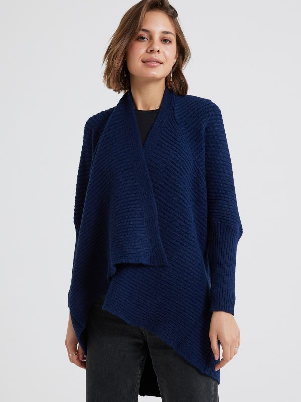 Juno - Viscose Blend Waterfall Cardigan In Navy