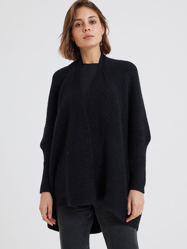 Juno - Viscose Blend Waterfall Cardigan In Black