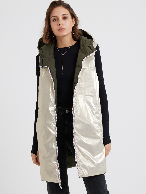Genna - Puffer Gilet In Glossy Gold And Khaki