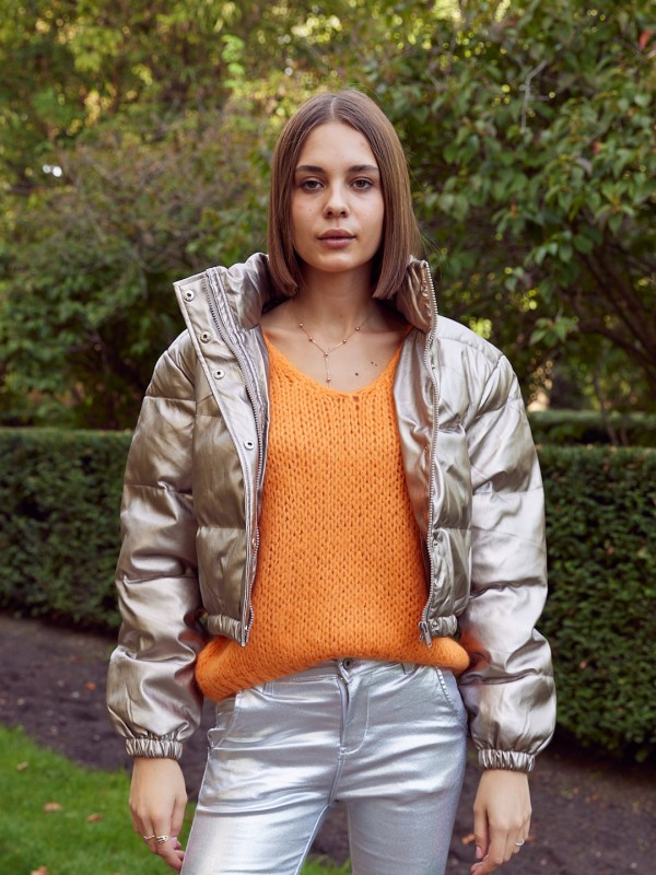 Cassidy- Quilted Gold Metallic Jacket In Gold