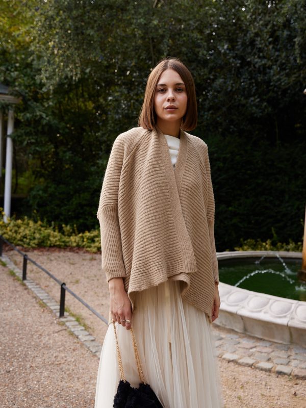 Juno - Viscose Blend Waterfall Cardigan In Beige