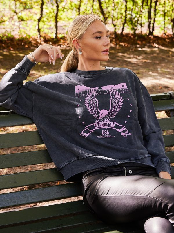 Rory - printed Rock n Roll cotton-jersey sweatshirt in pink