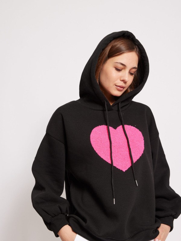 Candy- oversized appliquéd cotton-blend jersey hoodie in black and pink