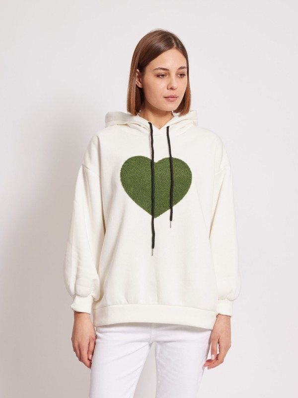 Candy- oversized appliquéd cotton-blend jersey hoodie in cream and green