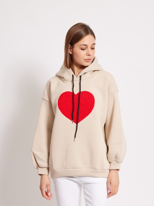Candy- oversized appliquéd cotton-blend jersey hoodie in beige and red