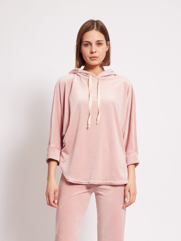 Gigi - Stretch Velvet Hoodie In Light Pink