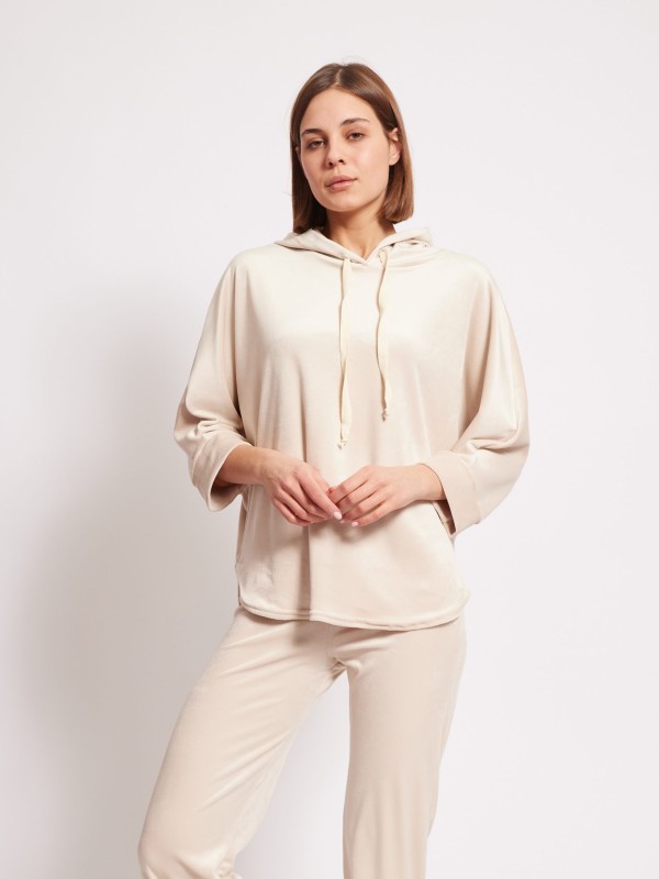 Gigi - Stretch Velvet Hoodie In Light Beige