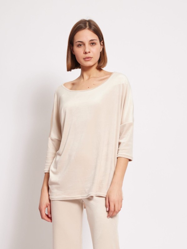 Gia - Stretch Velvet Top In Light Beige