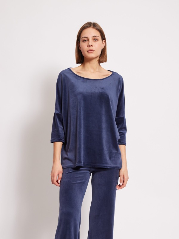 Gia - Stretch Velvet Top In Navy