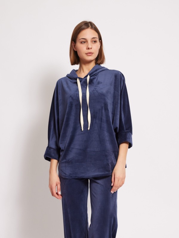 Gigi - Stretch Velvet Hoodie In Navy